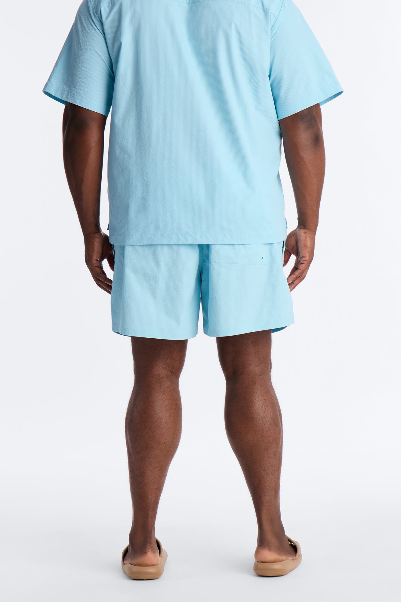 Seersucker Swim Trunk 6″ - Light Blue