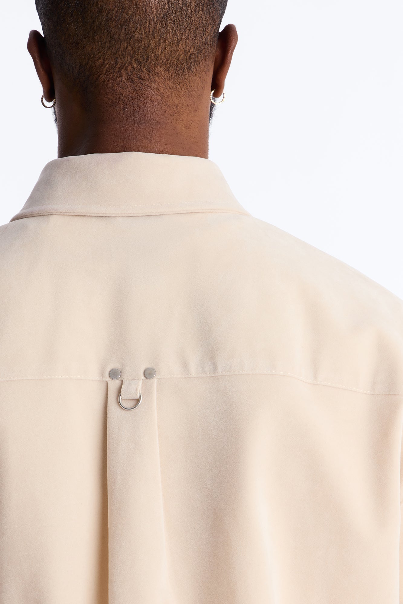 Boxy Cropped Ranch Faux Suede Utility Button Up Shirt - Stone