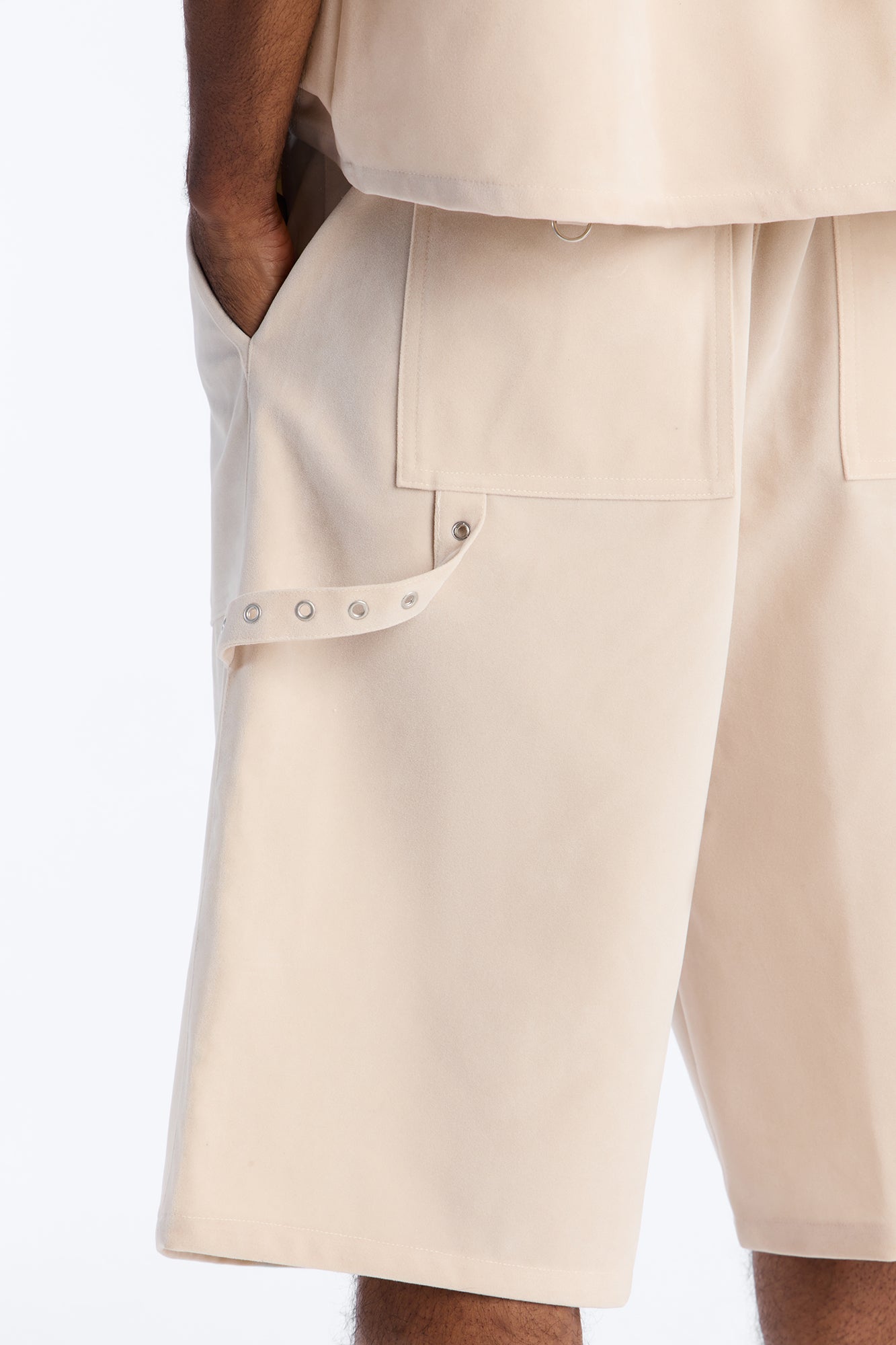 Baggy Freedom Ranch Faux Suede Utility Short - Stone