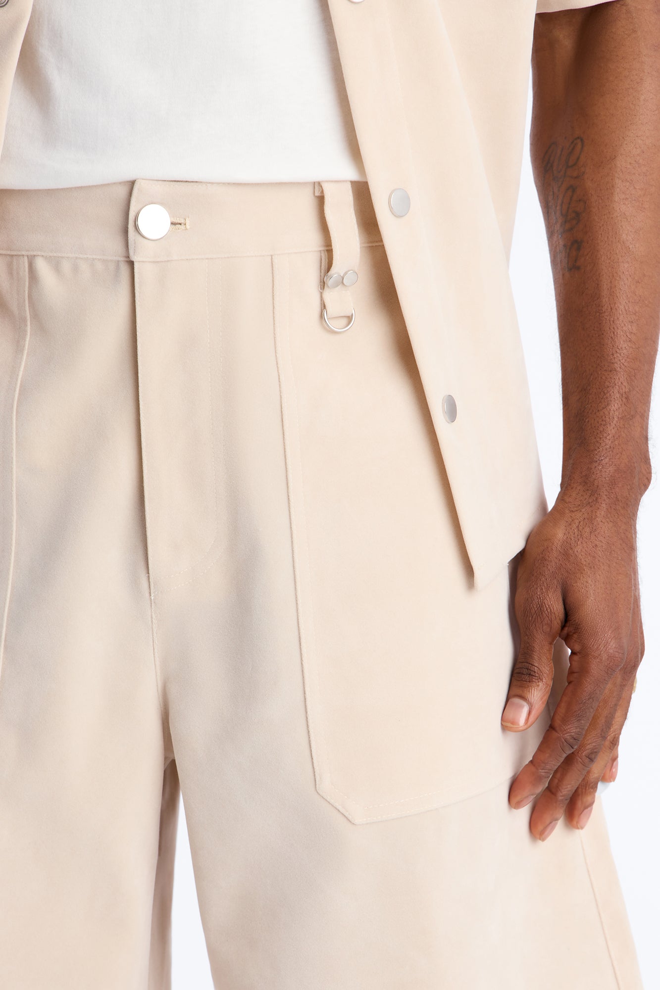 Baggy Freedom Ranch Faux Suede Utility Short - Stone