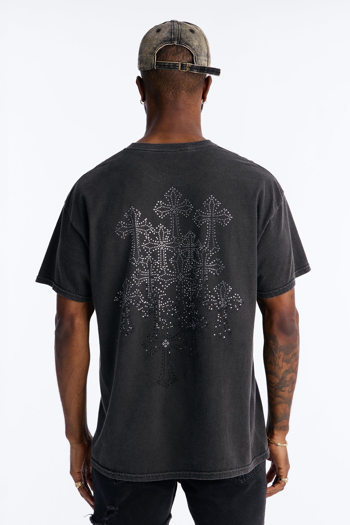 Cross My Heart Rhinestones Oversized Short Sleeve Tee - Black