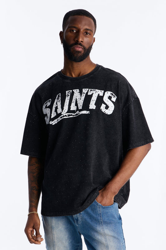 Saints Rhinestone Premium Short Sleeve Tee - Black
