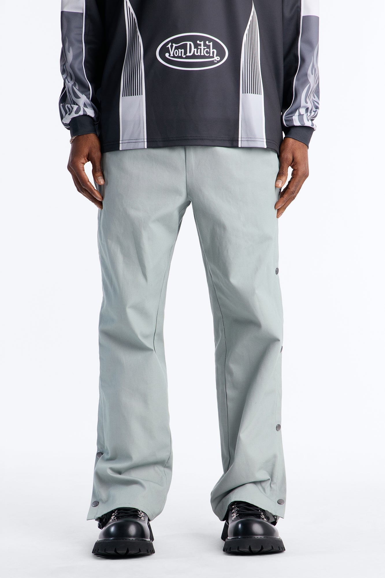 Straight Print Hint Studded Pant - Grey