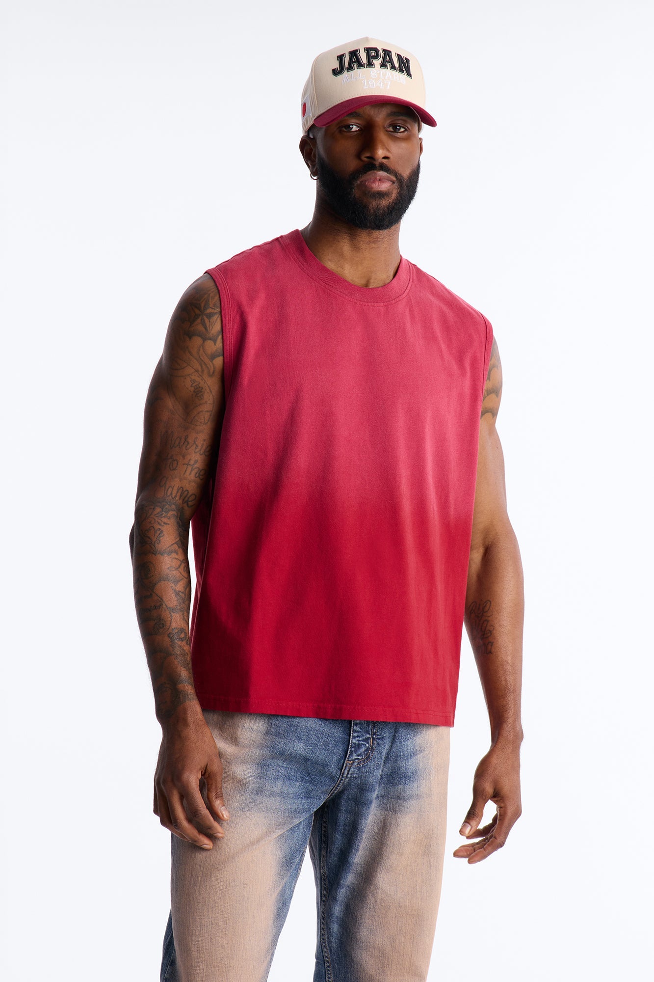 Washed Muscle Tee - Burgundy