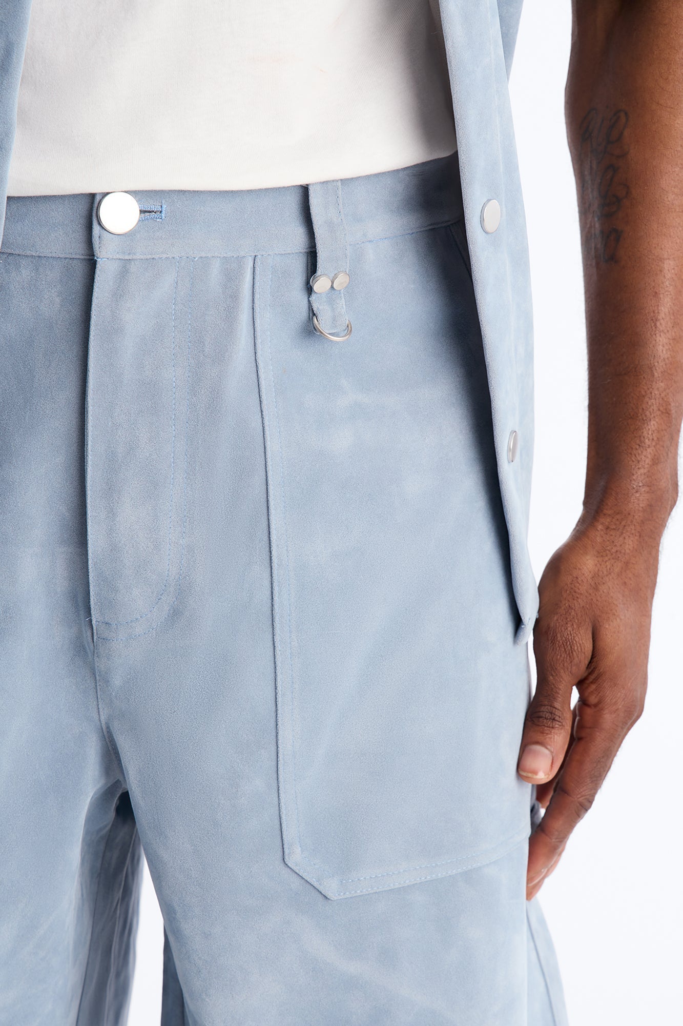 Baggy Freedom Ranch Faux Suede Utility Short - Light Blue
