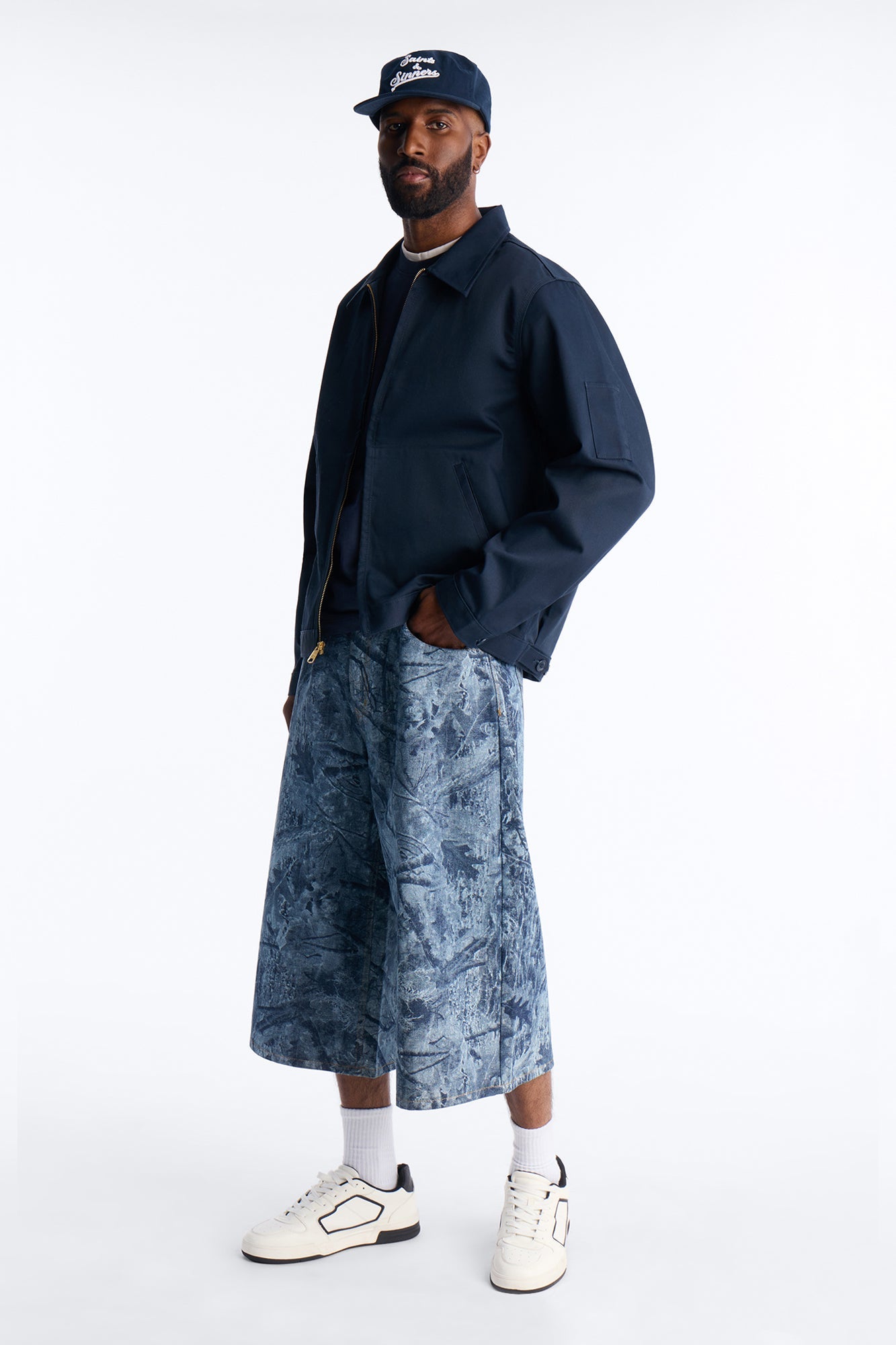 Super Baggy Concrete Camo Denim Short - Medium Blue Wash