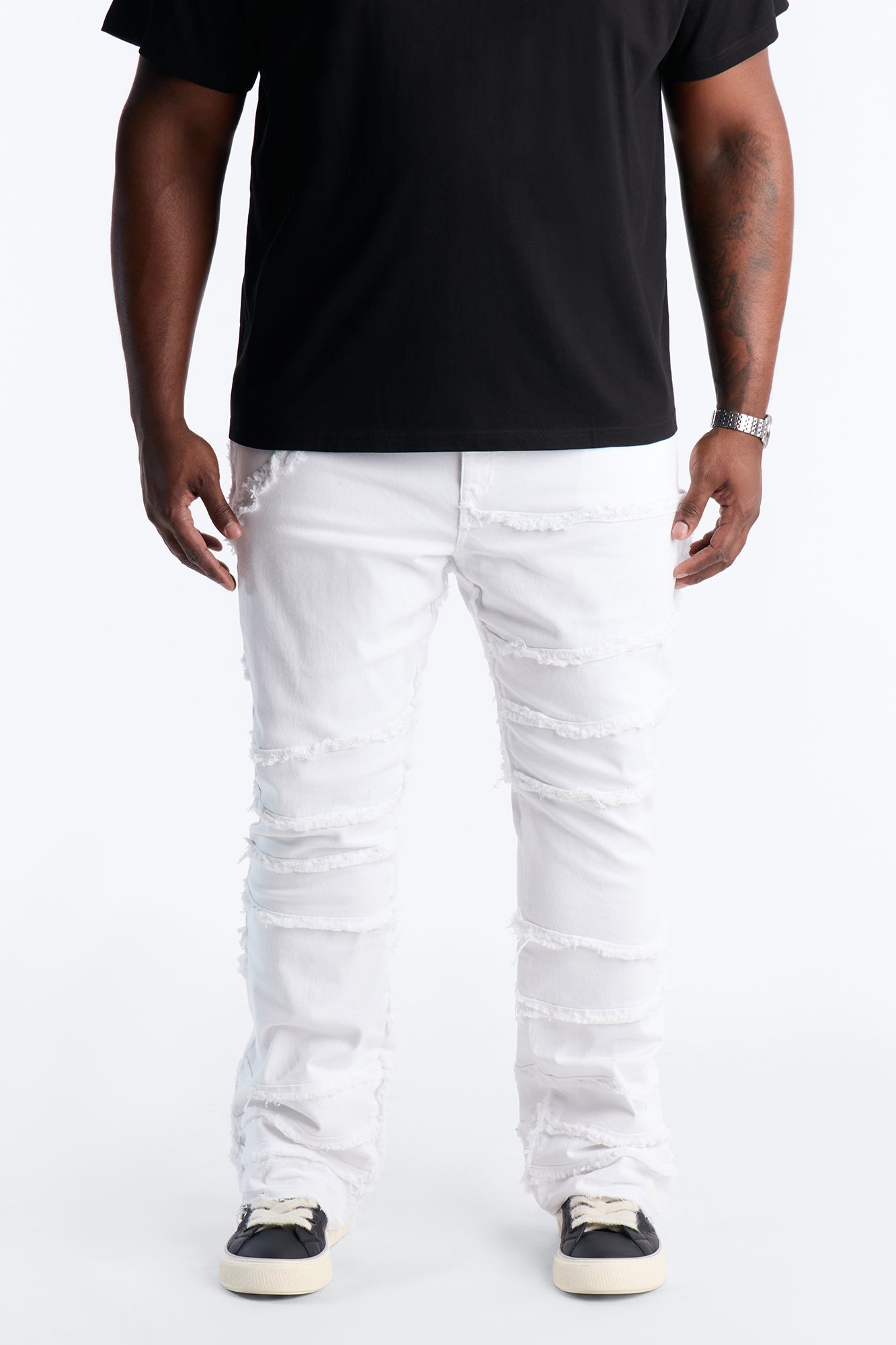 Stacked Skinny Flare Fray It Up Jean - White