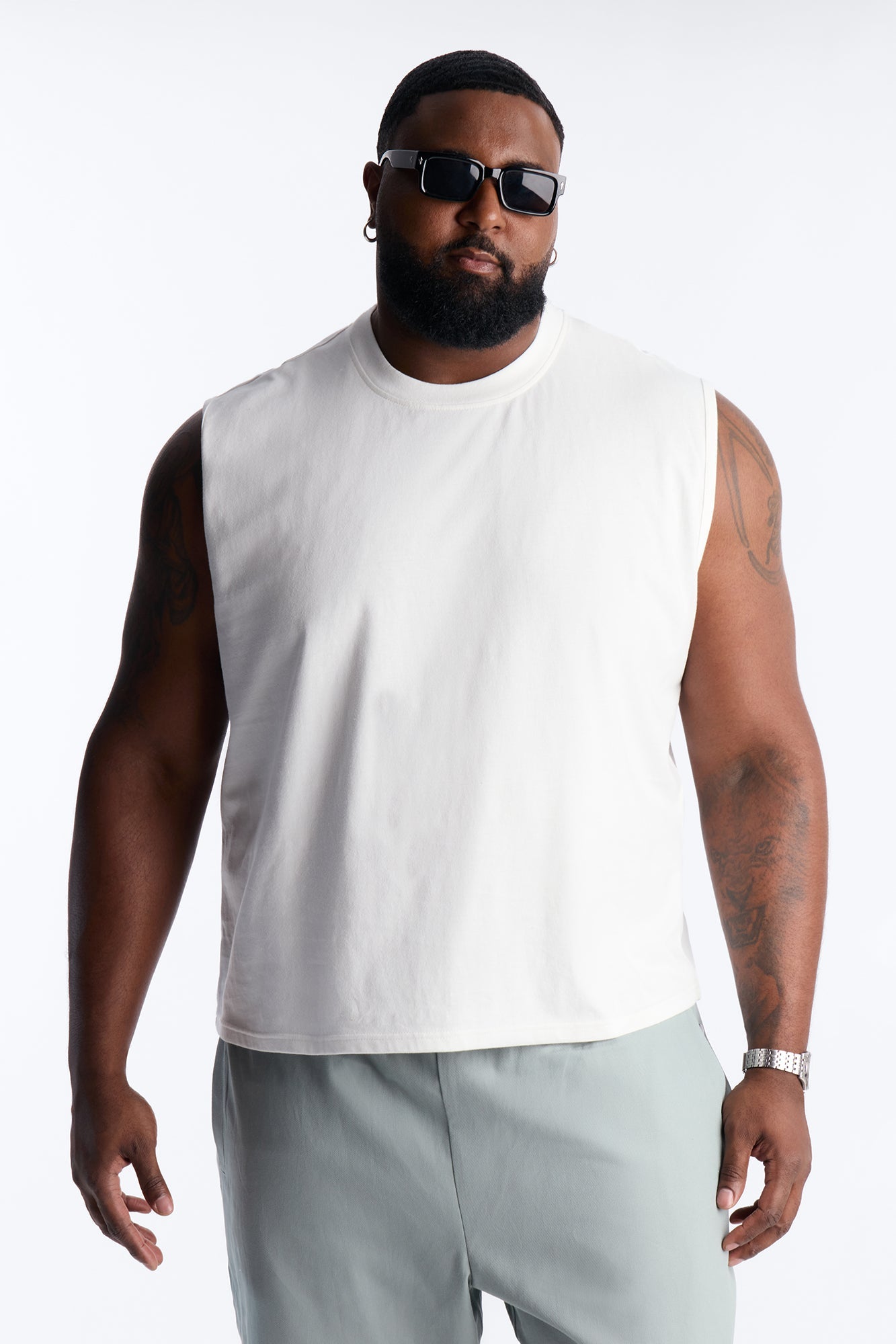 Cropped Muscle Tee - White