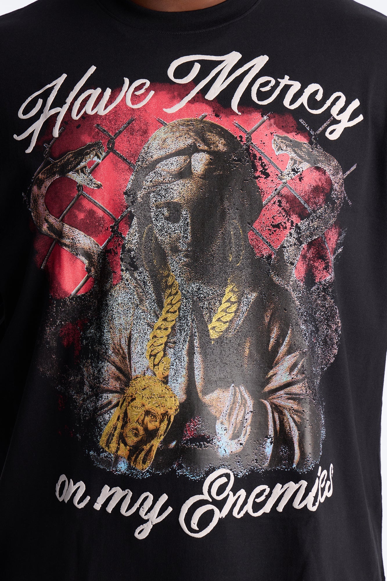 Have Mercy Glitter Print Short Sleeve Tee - Black