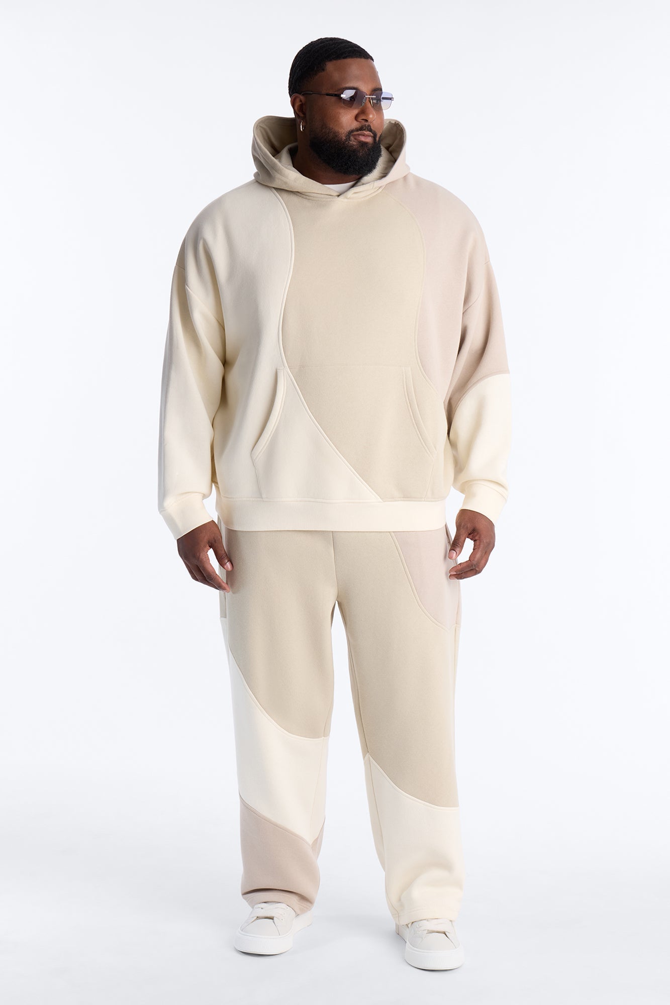 Oversized Neapolitan Paneled Hoodie - Taupe