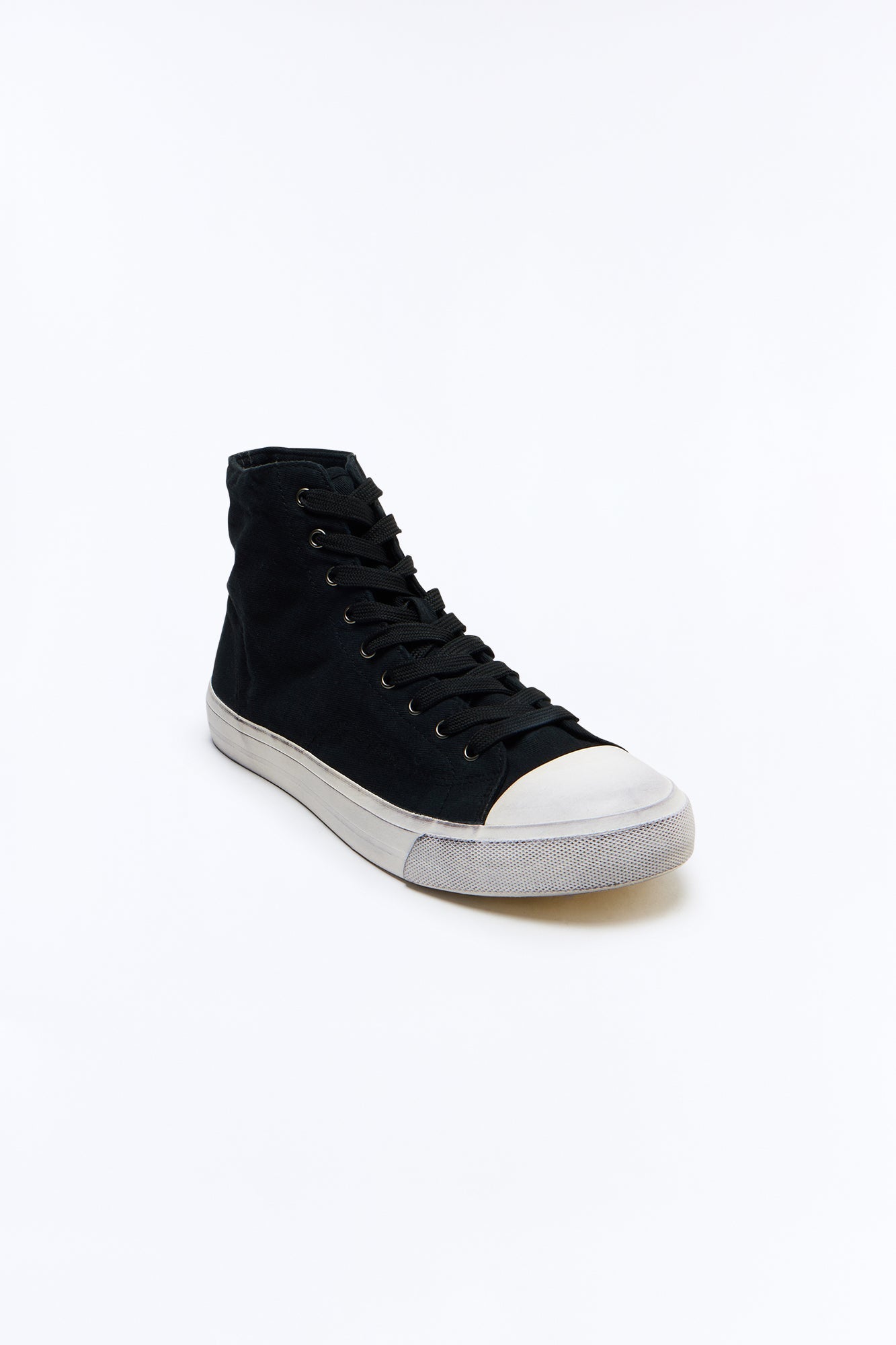 Vintage Treated High Top Lace Up Sneakers - Black