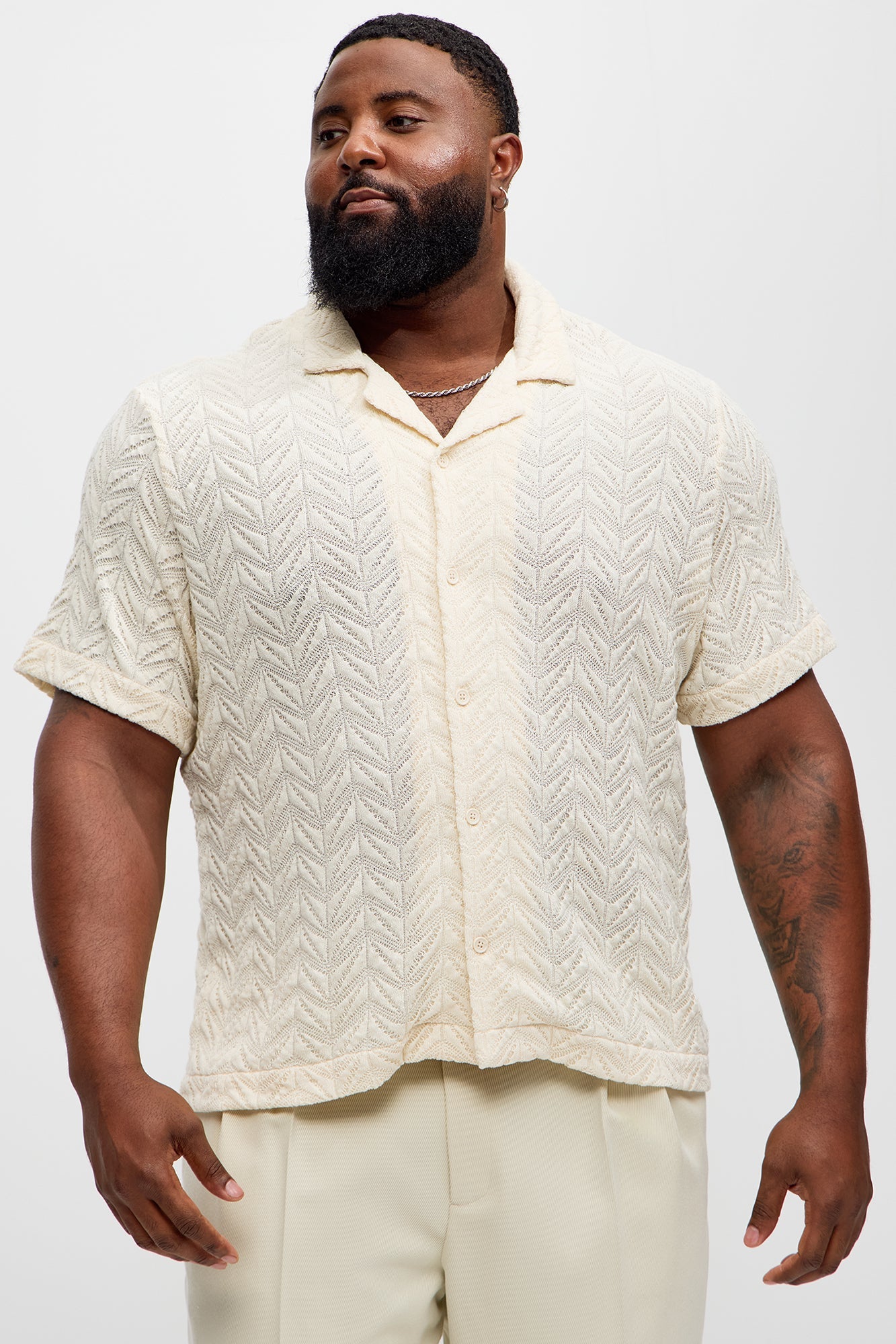 Bellvista Crochet Knitted Cuban Shirt - Cream