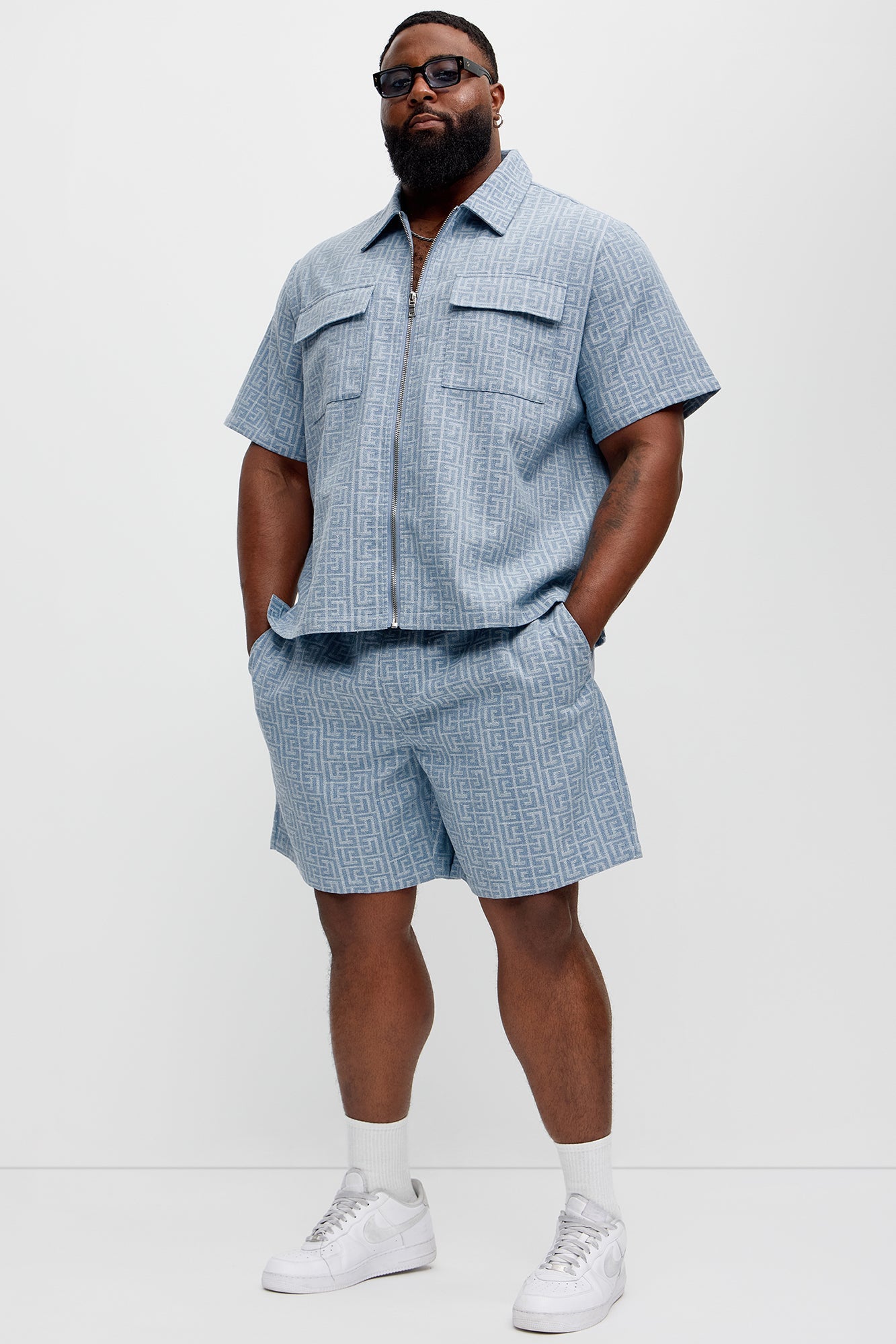 Fallon Jacquard Relaxed Shorts - Blue