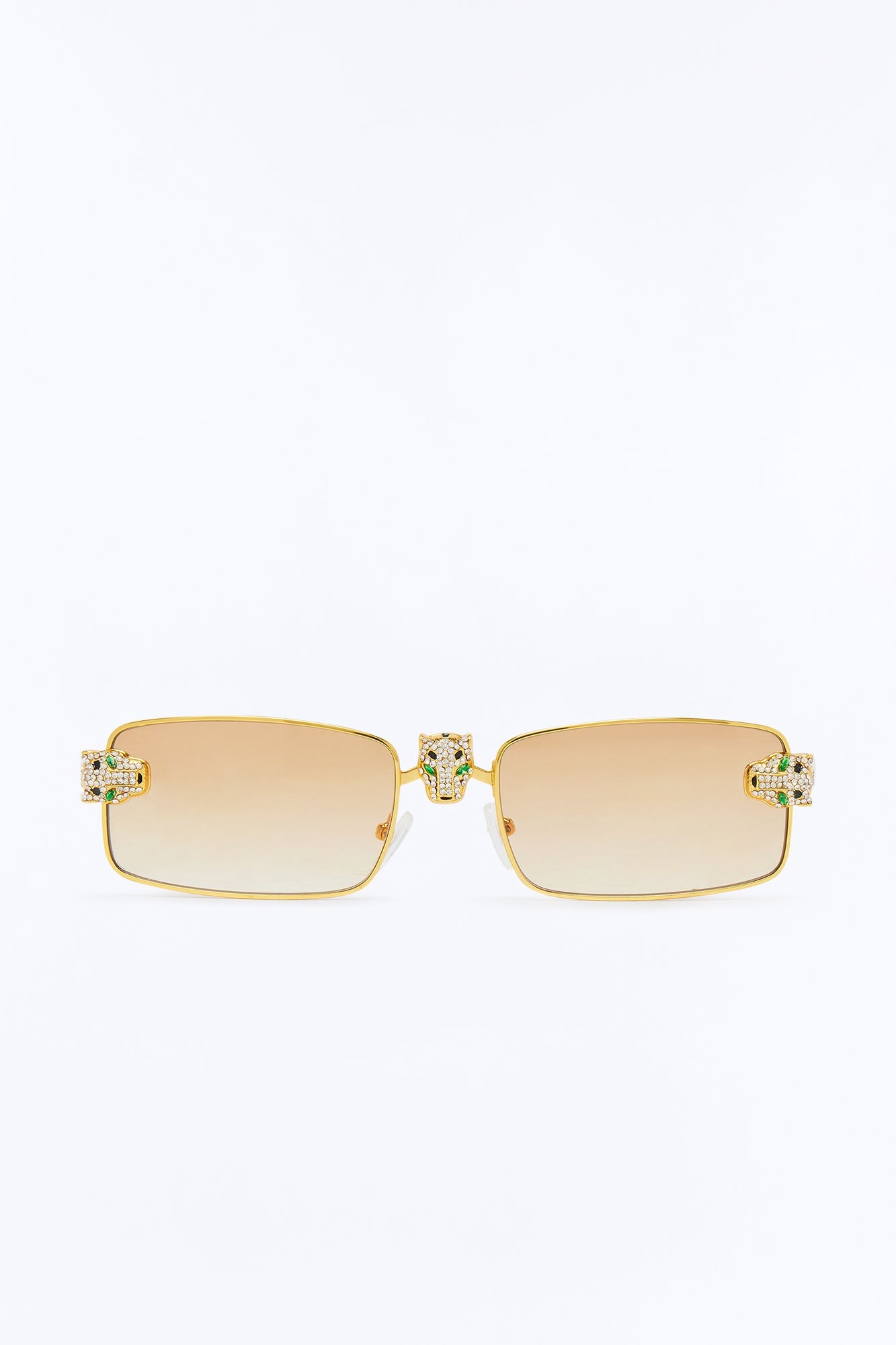 Iced Panther Rectangle Metal Sunglasses - Gold/Brown