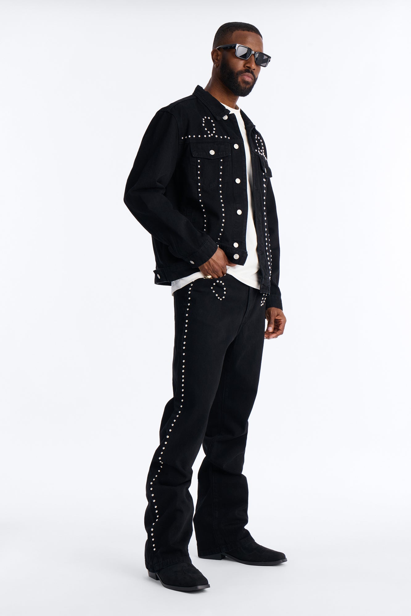 Stacked Slim Flare Iron Outlaw Slit Jean - Black