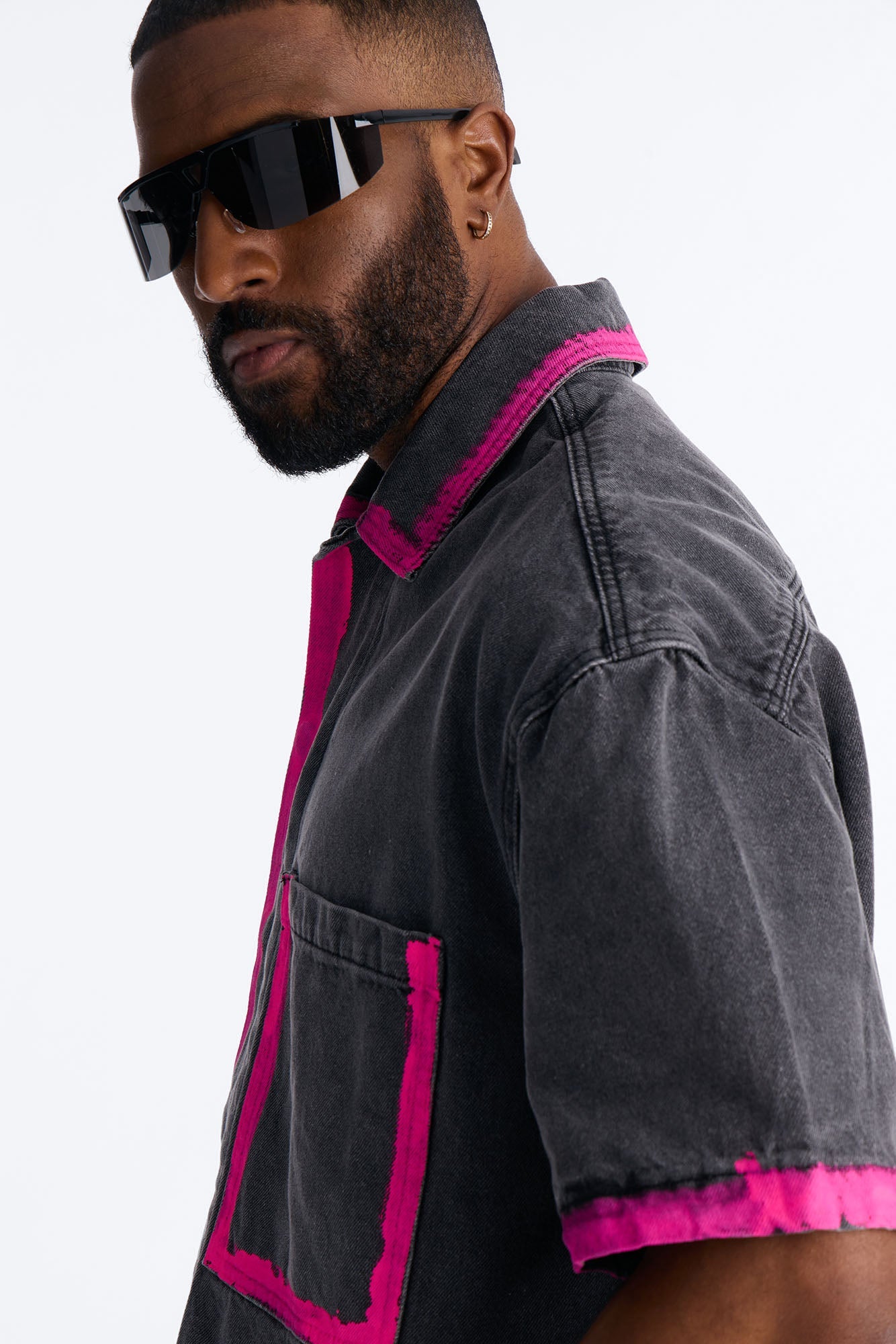 Cropped In My Aura Button Up Shirt - Black Wash