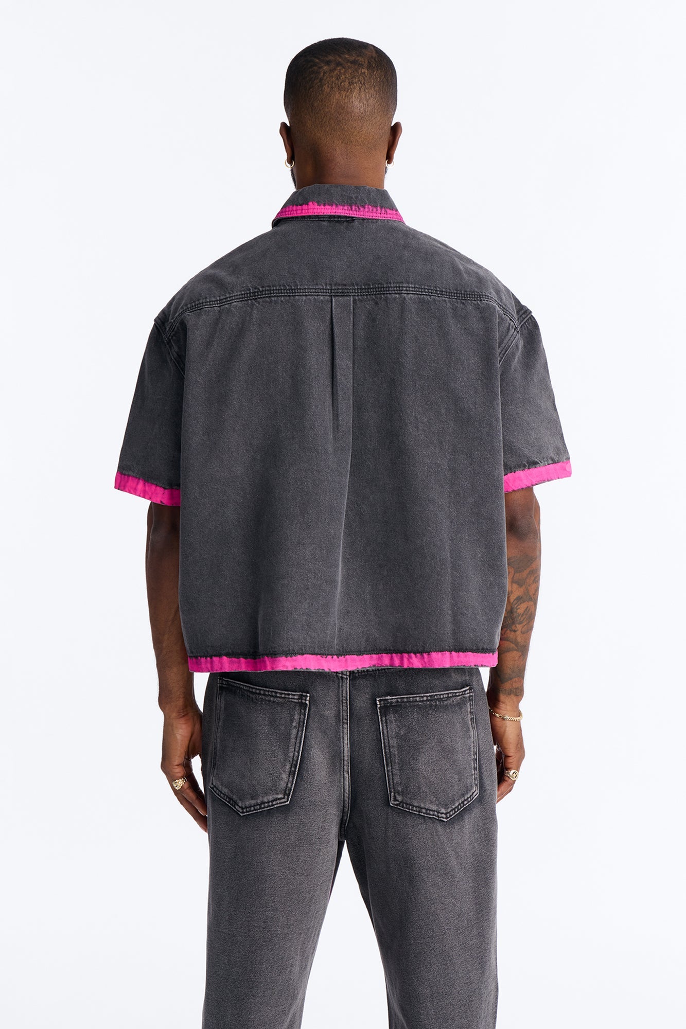 Cropped In My Aura Button Up Shirt - Black Wash