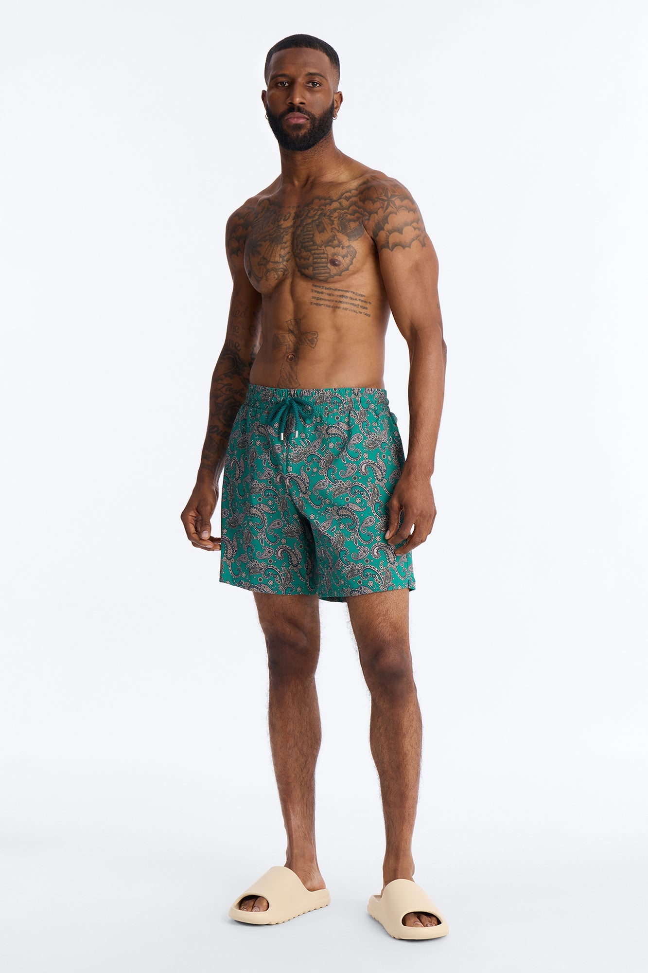 Paisley Elevated Printed Swim Trunk 7″ - Teal