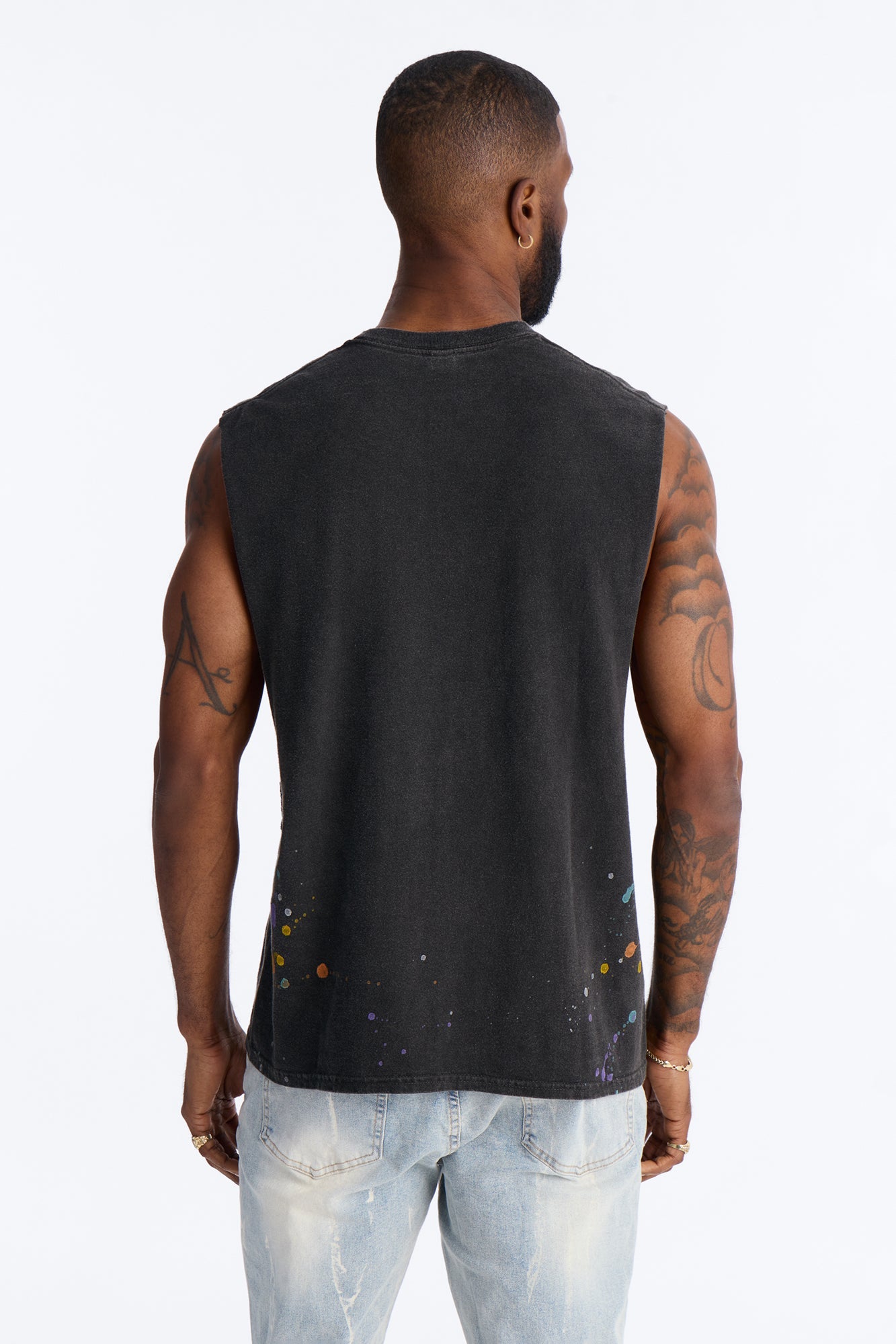 Lava Fall Paint Splatter Muscle Tee - Black