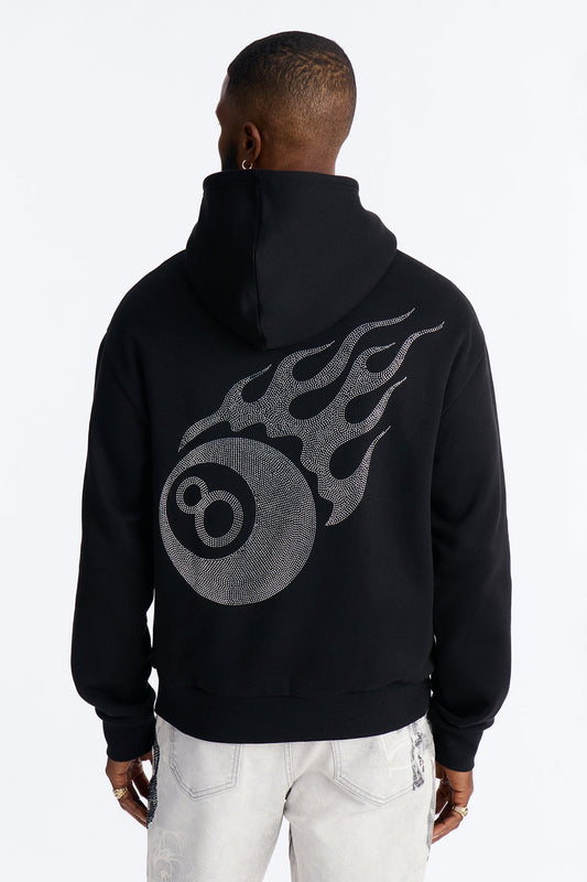 Eightball Rhinestones Oversized Hoodie - Black