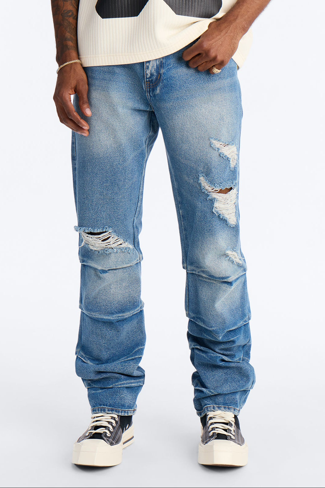 Straight Down The Street Ripped Jeans - Medium Blue Wash