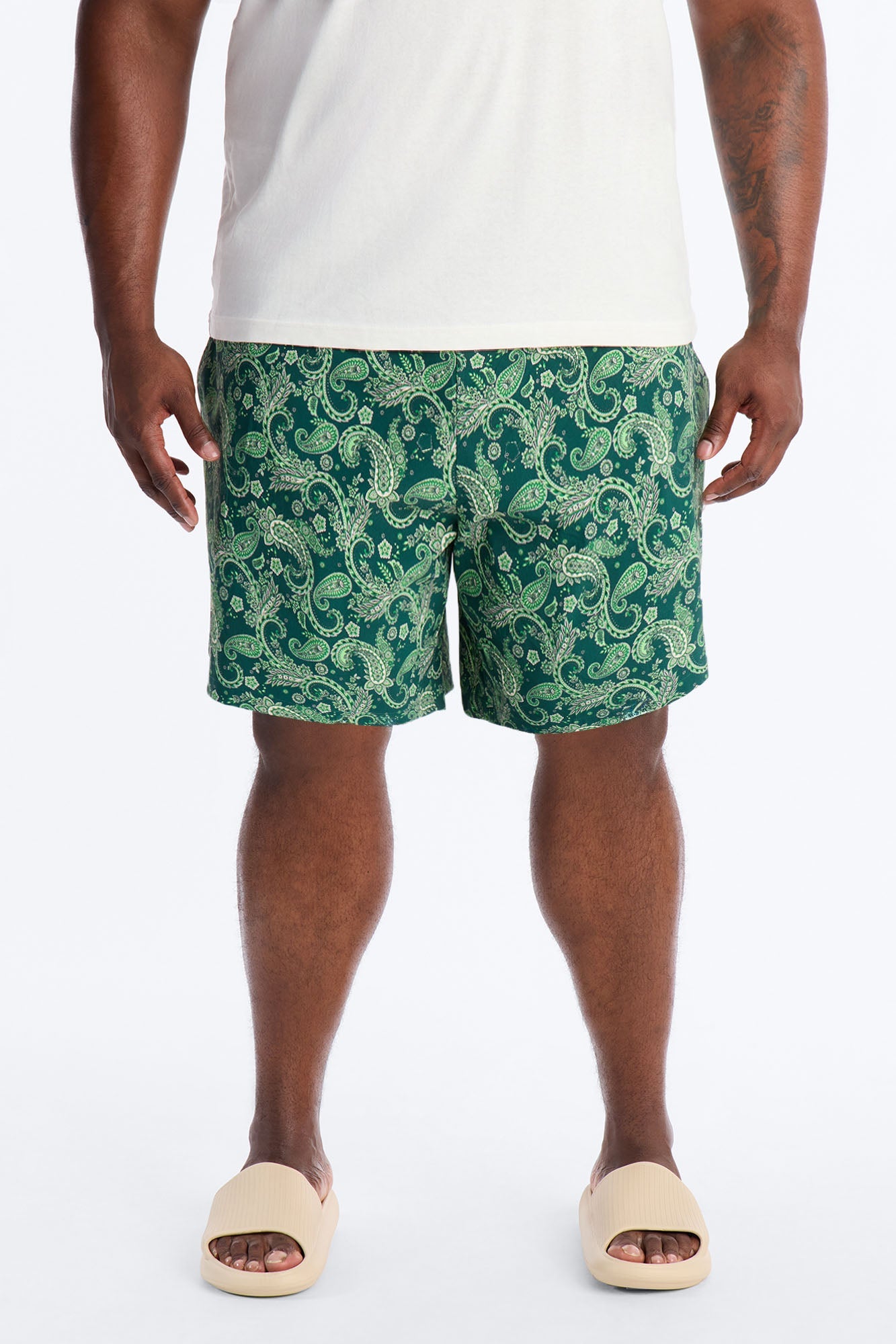 Paisley Elevated Printed Swim Trunk 7″ - Green