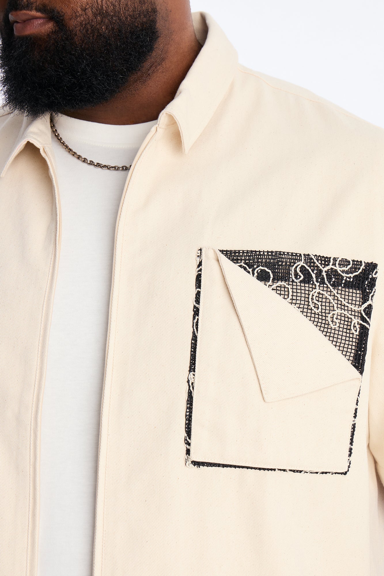 Textured Paradise Thread Zip Shirt - Cream