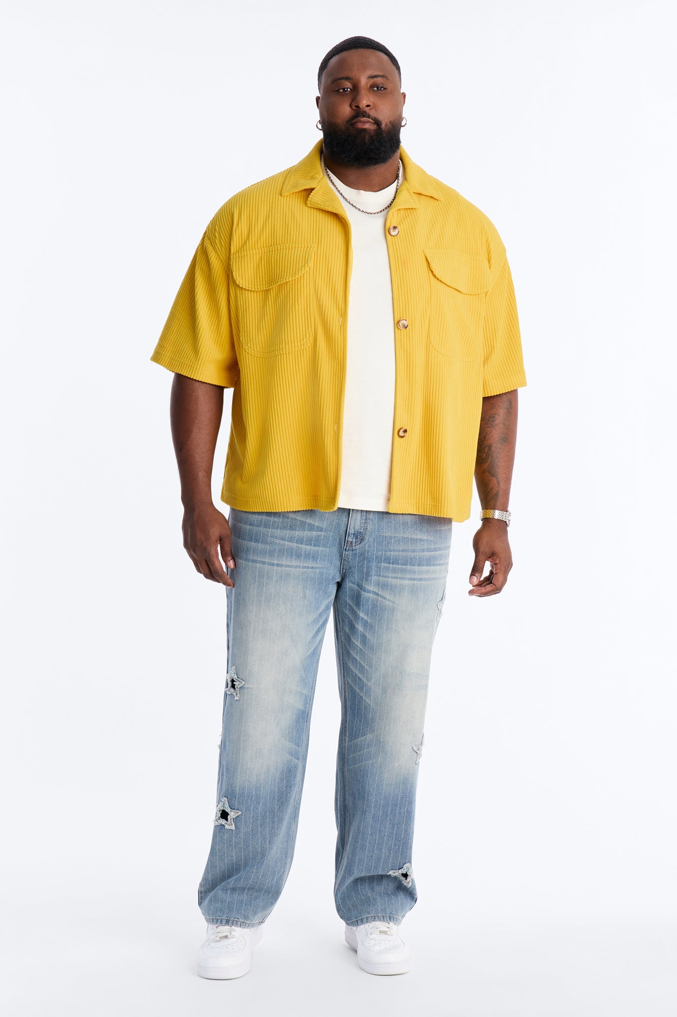 Ultra Oversized Corduroy Button Up Shirt - Yellow