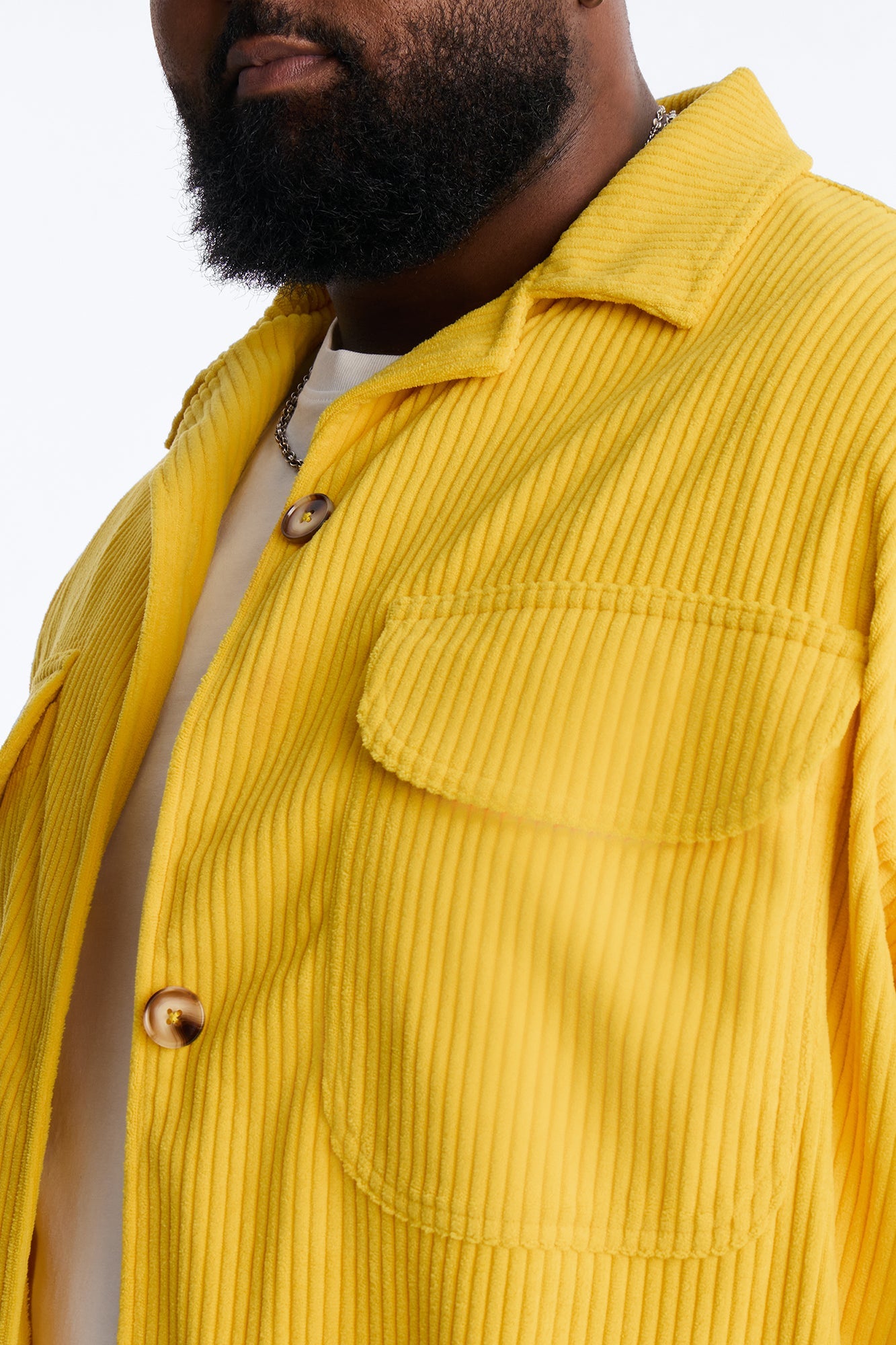 Ultra Oversized Corduroy Button Up Shirt - Yellow