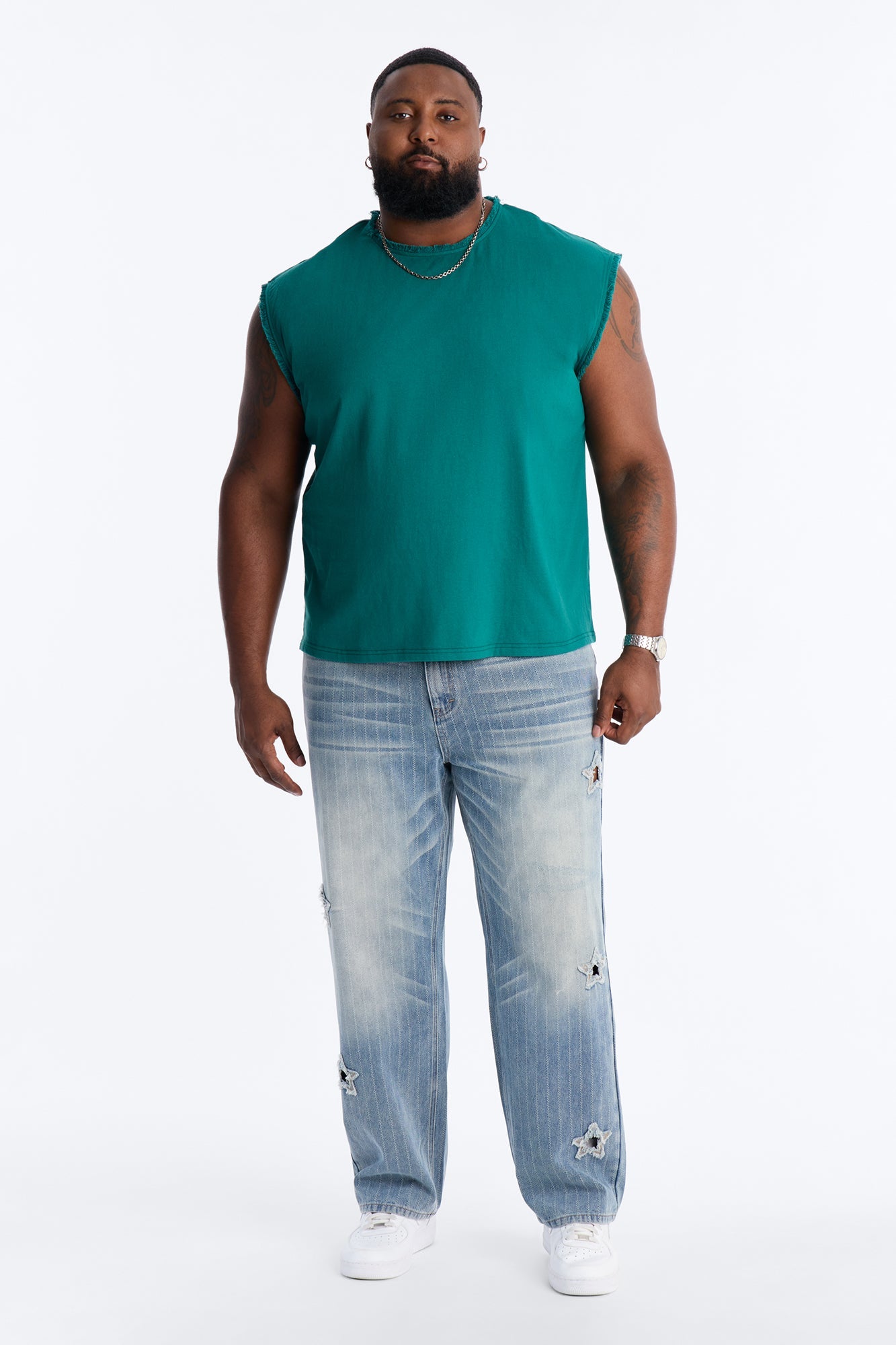 Relaxed Raw Edge Muscle Tee - Hunter Green