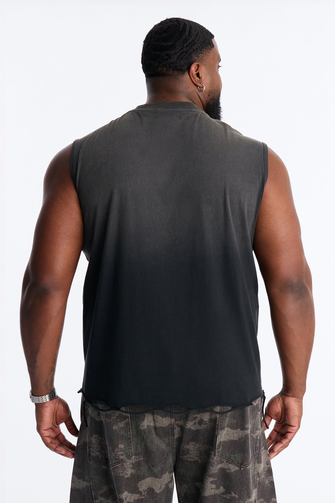 Washed Embellished Muscle Tee - Black