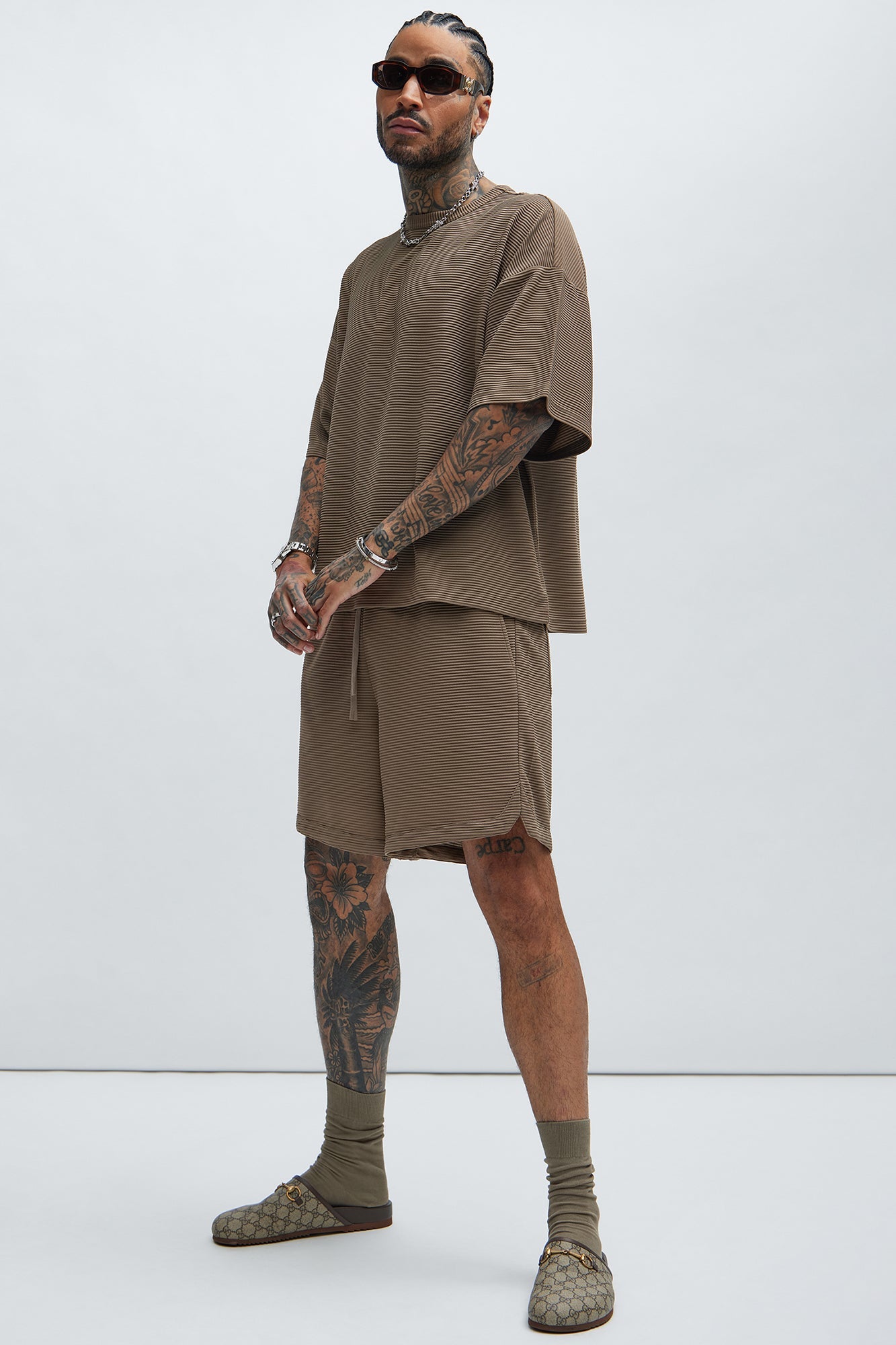 Zyler Textured Boxy Short Sleeve Tee - Taupe