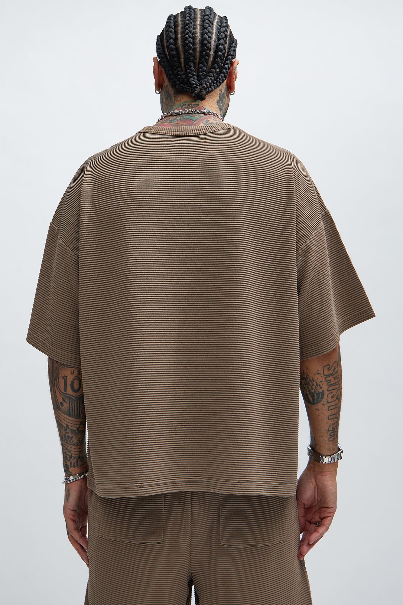 Zyler Textured Boxy Short Sleeve Tee - Taupe