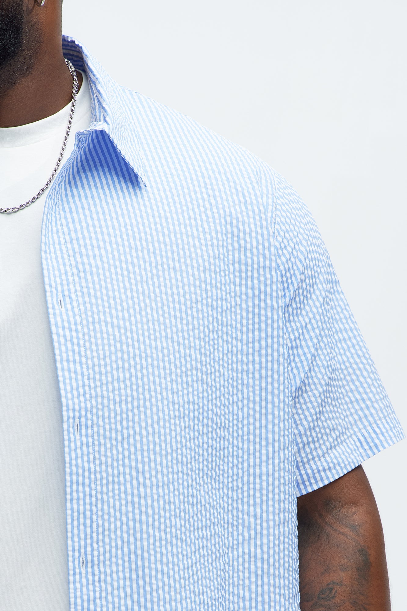 Seersucker Short Sleeve Button Up Shirt - Blue/combo