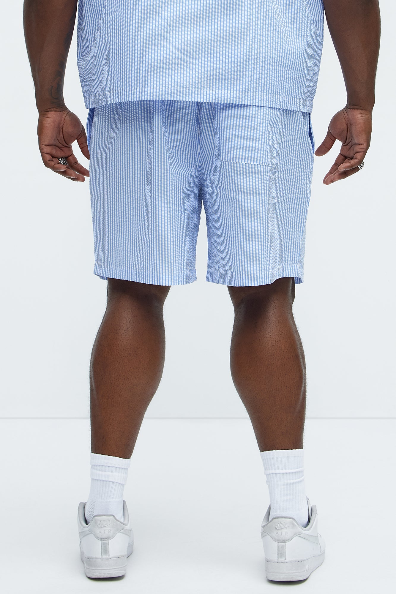 Seersucker Relaxed Shorts - Blue/combo