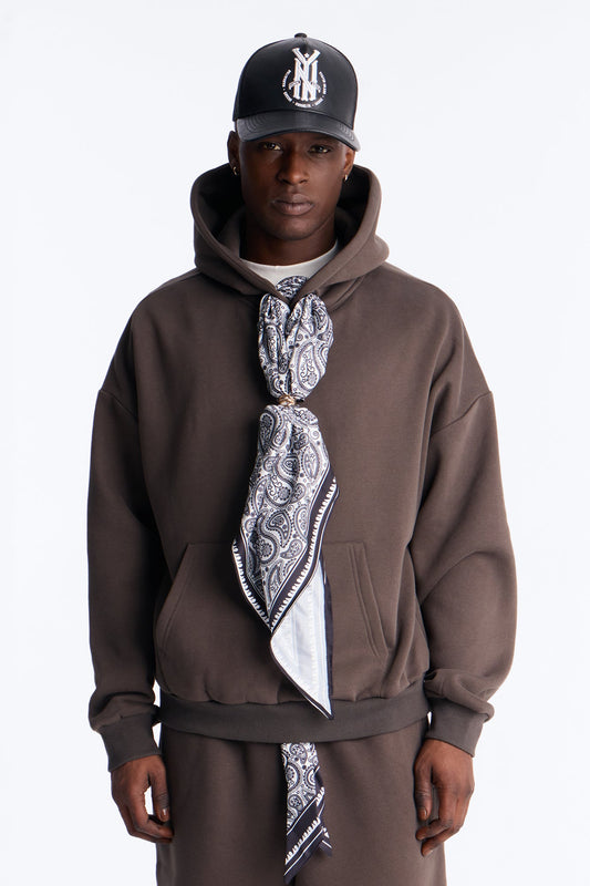 Oversized Bandana Scarf Duo Hoodie - Brown