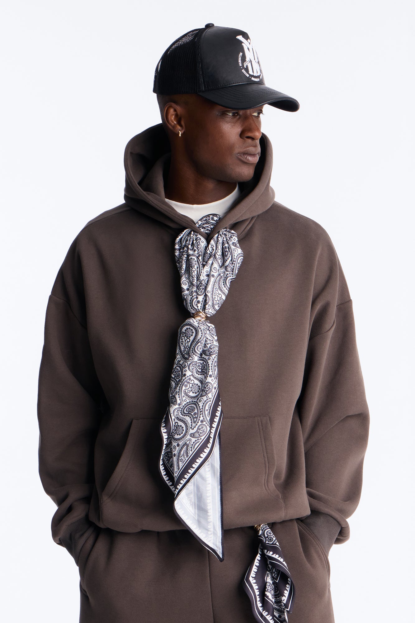 Oversized Bandana Scarf Duo Hoodie - Brown
