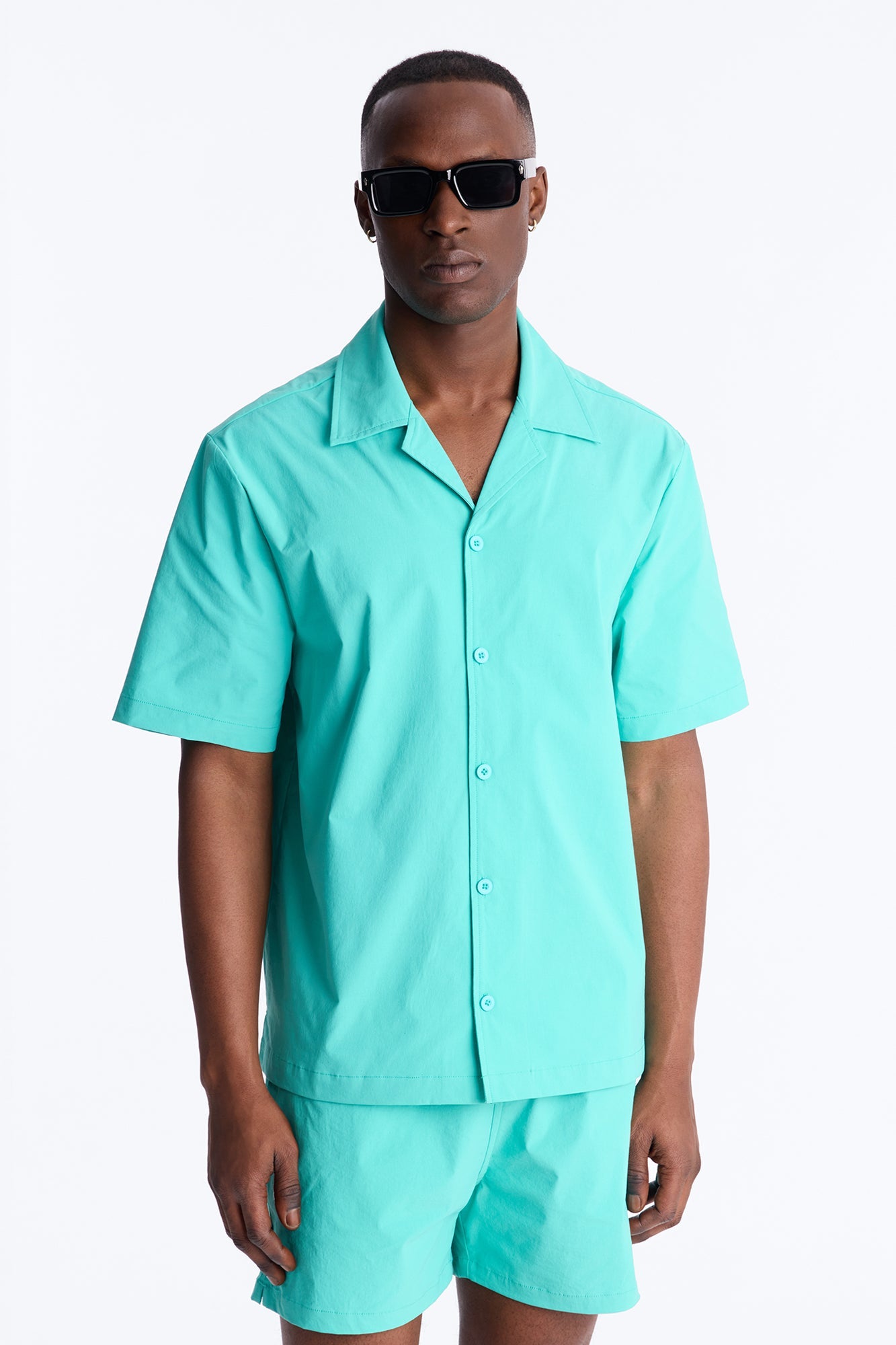 Montez Cuban Collar Button Up Shirt - Teal