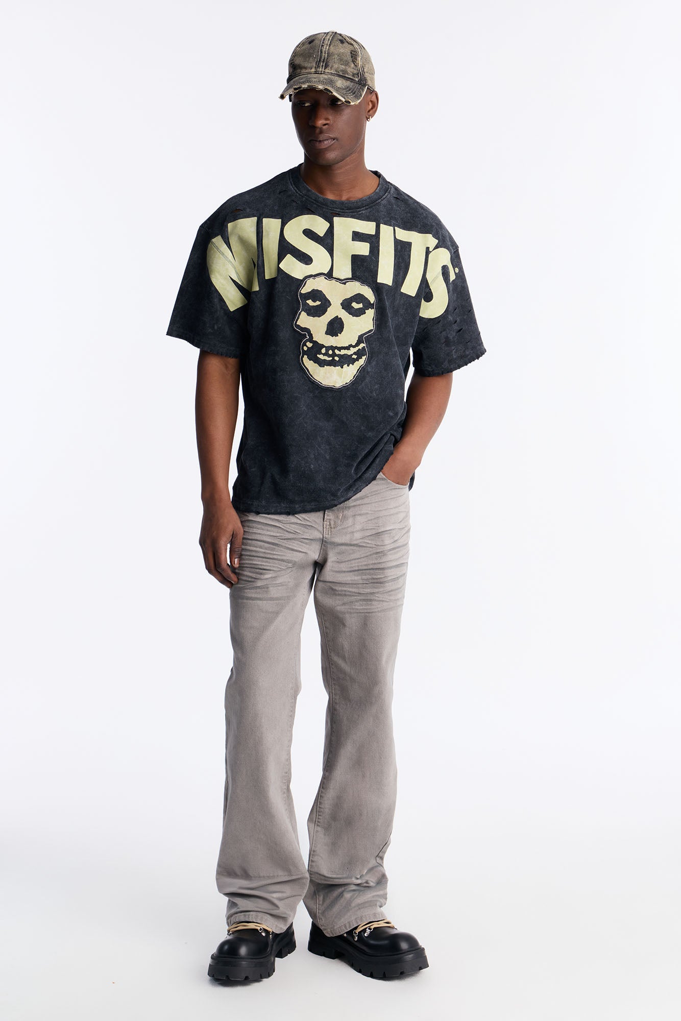 Misfits Destroyed Mineral Wash Short Sleeve Tee - Black