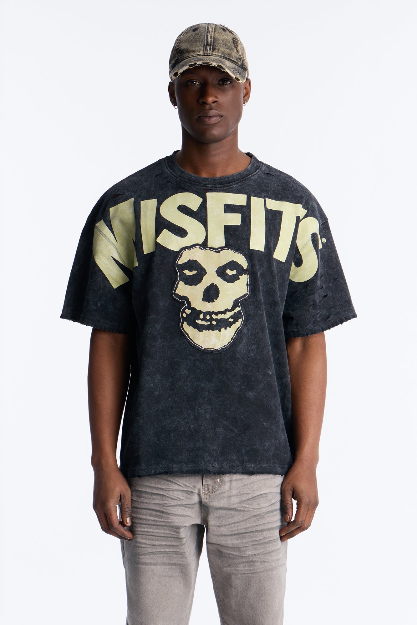 Misfits Destroyed Mineral Wash Short Sleeve Tee - Black