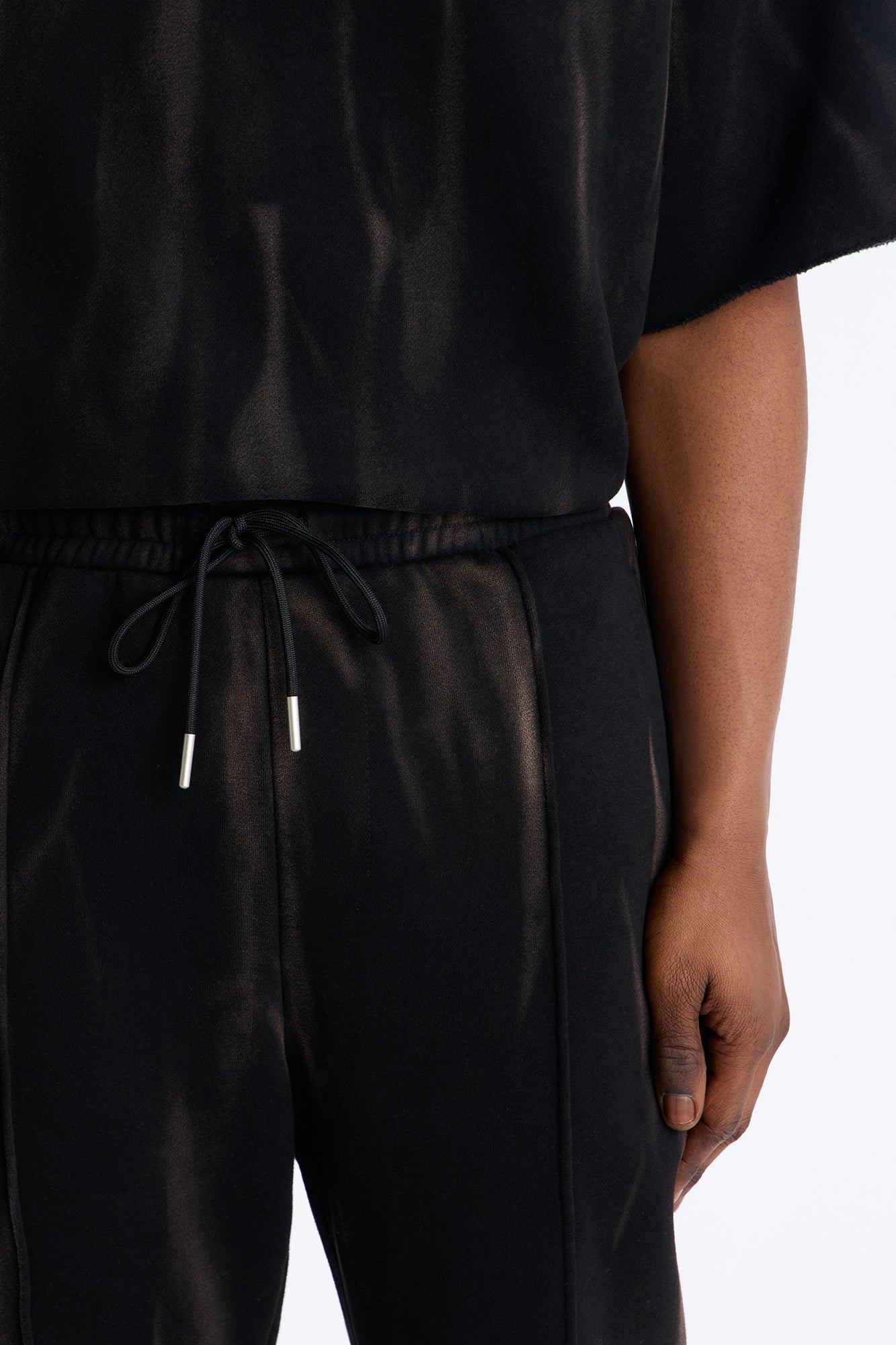 Slim Flare Bleach Washed Sweatpants - Black
