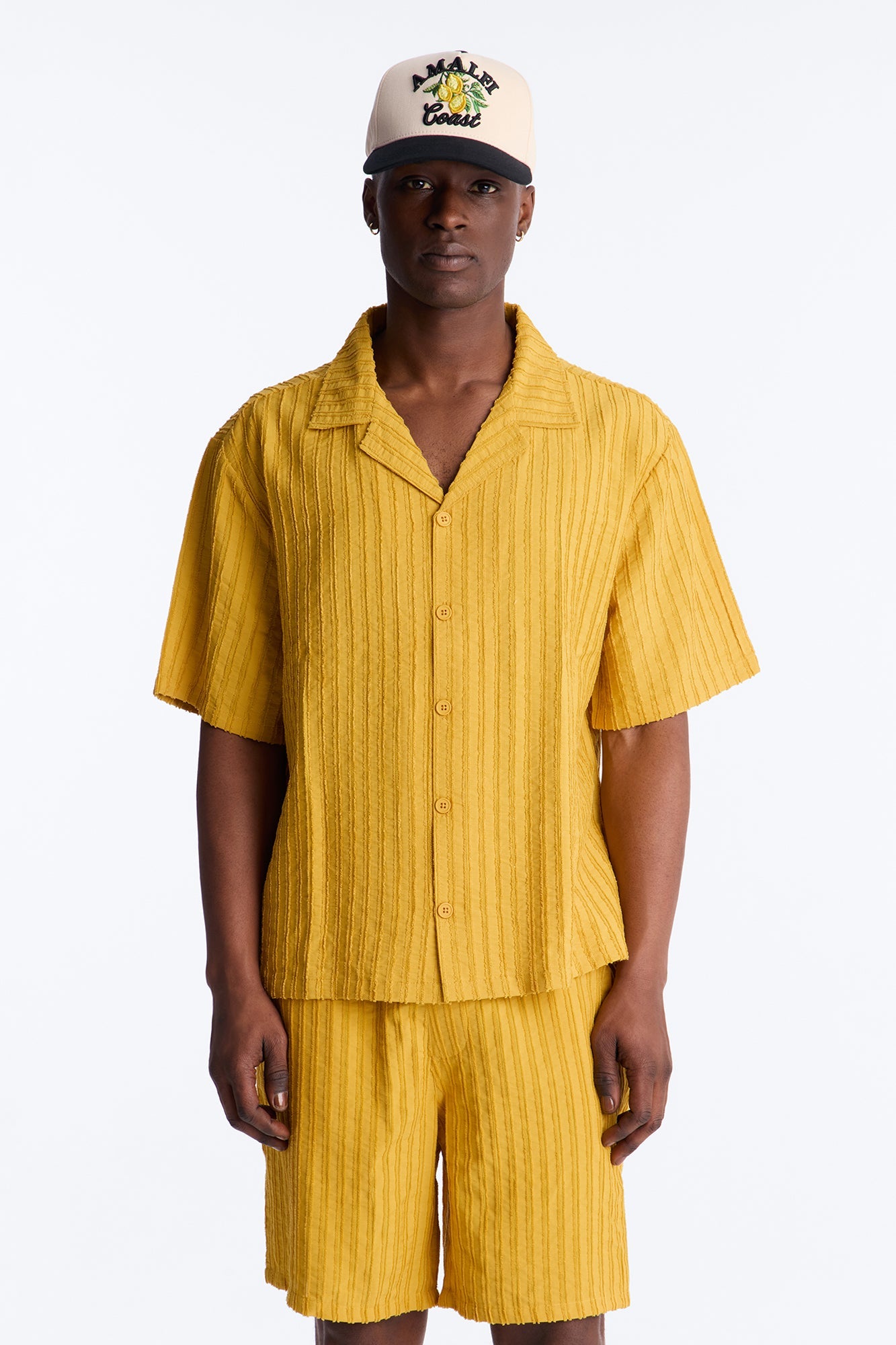 Relaxed Aegean Pleat Cuban Collar Button Up - Mustard
