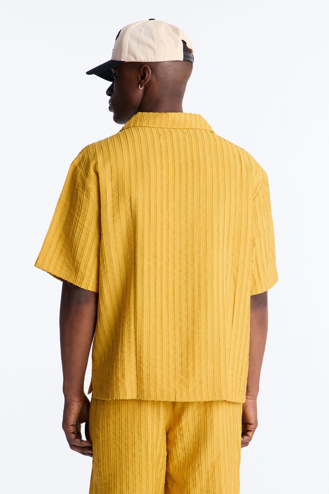 Relaxed Aegean Pleat Cuban Collar Button Up - Mustard