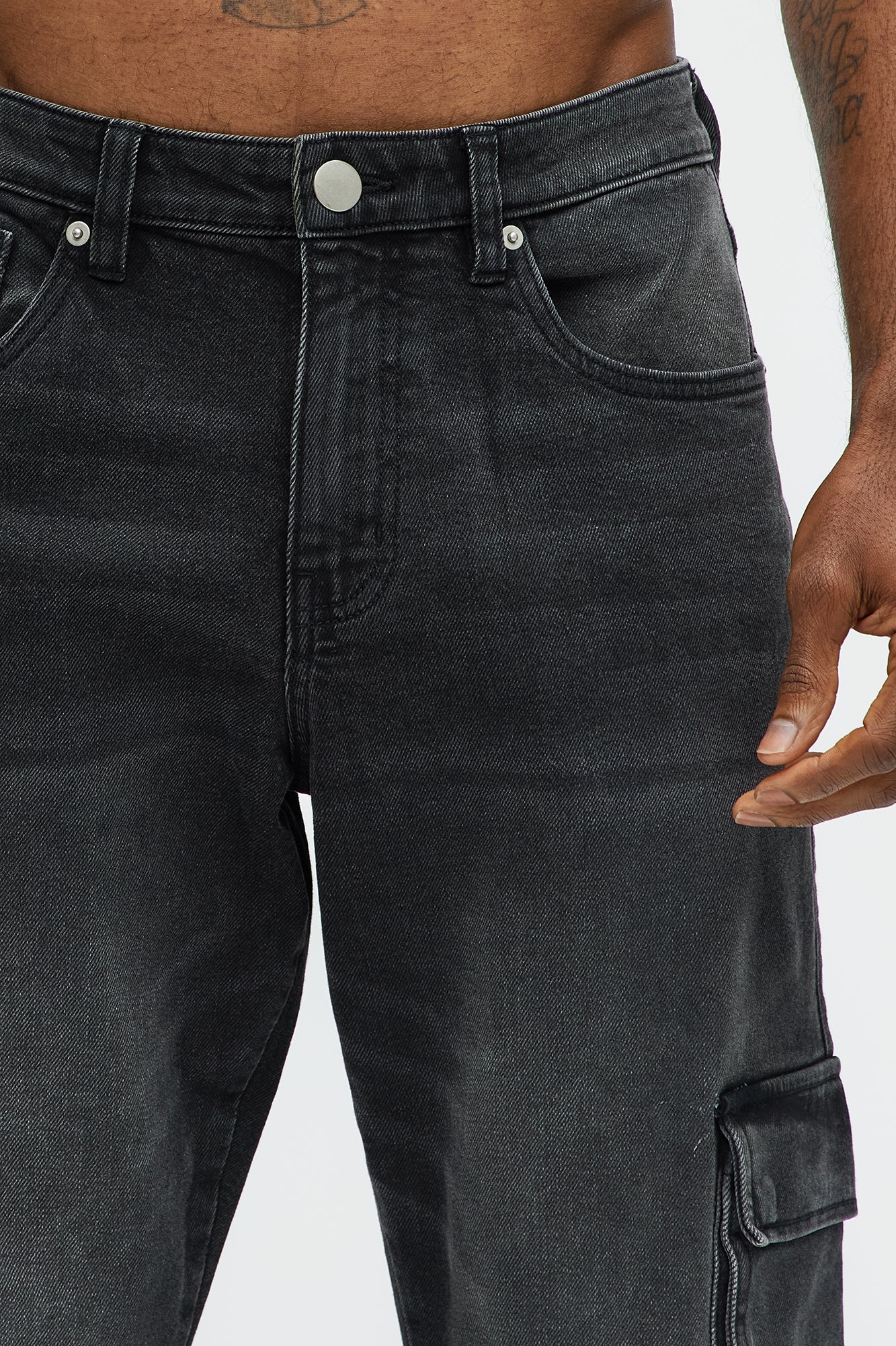 Classic Straight Cargo Jeans - Black Wash