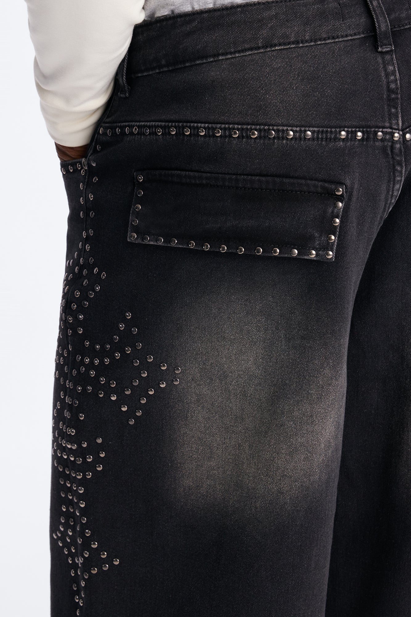 In Denim We Trust Baggy Studded Denim Short - Black Wash