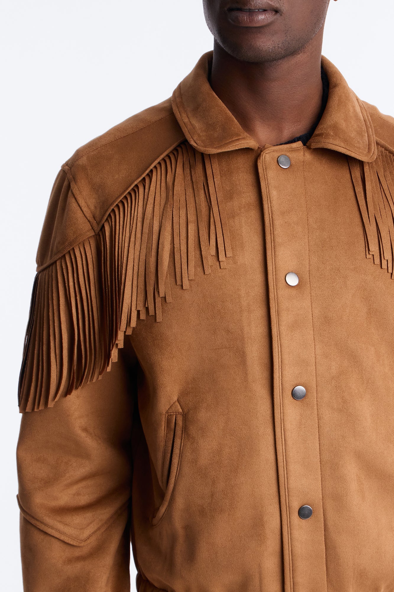 Fringed Festival Grounds Faux Suede Jacket - Camel