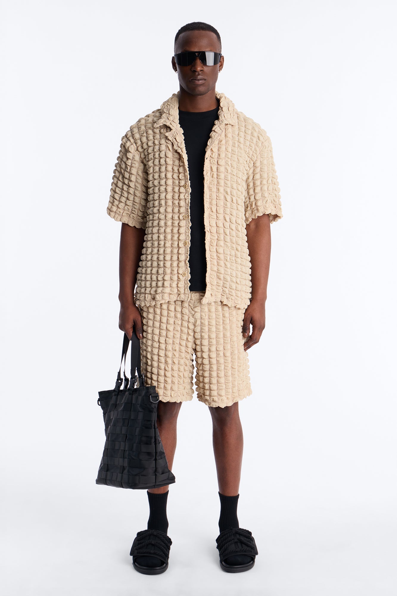 Relaxed Effervesce Textured Button Up Shirt - Tan