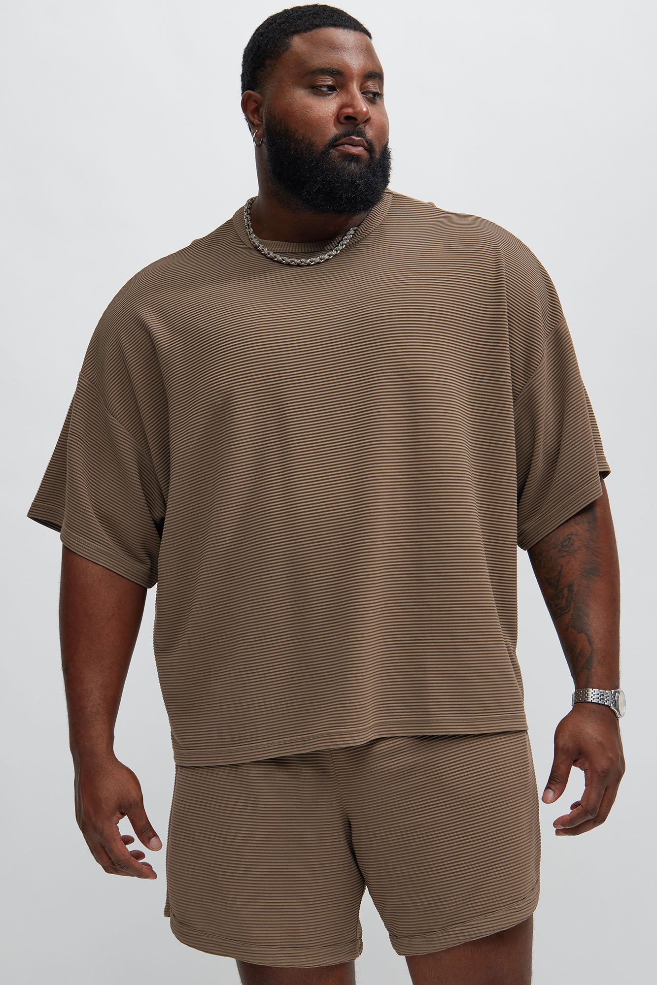 Zyler Textured Boxy Short Sleeve Tee - Taupe