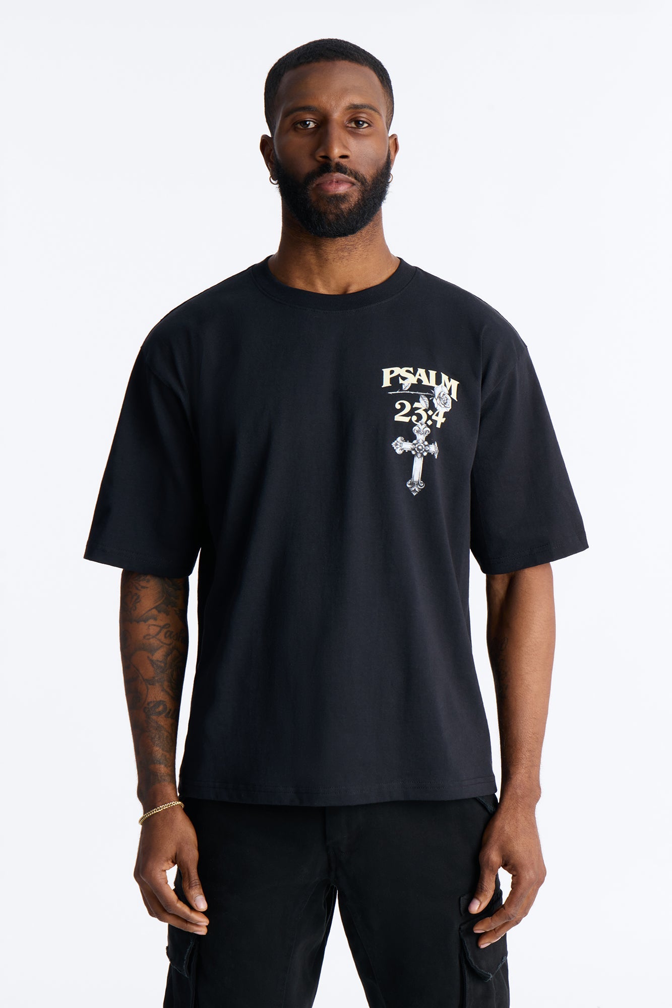 Psalm 23:4 I Walk Through The Valley Boxy Short Sleeve Tee - Black