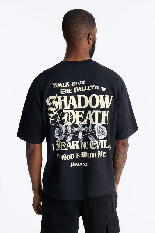 Psalm 23:4 I Walk Through The Valley Boxy Short Sleeve Tee - Black